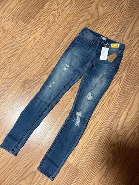 Mudd Women's Dark Blue Distressed Skinny Jeans